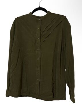 The Kooples Olive Green Pleated Button-Down Shirt